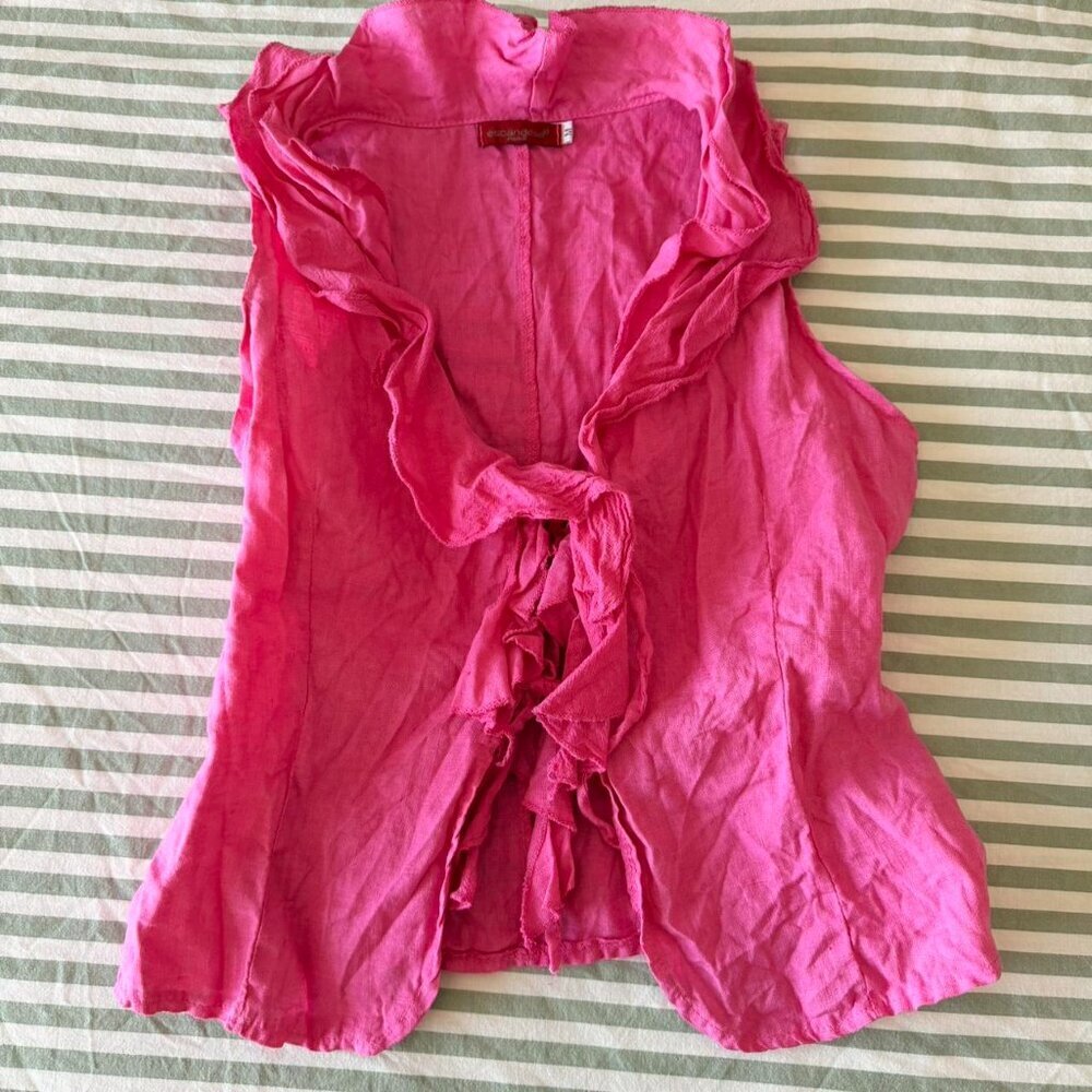 Adorable 100 Linen Pink Ruffle 5 E 0 F - Picture 2 of 7